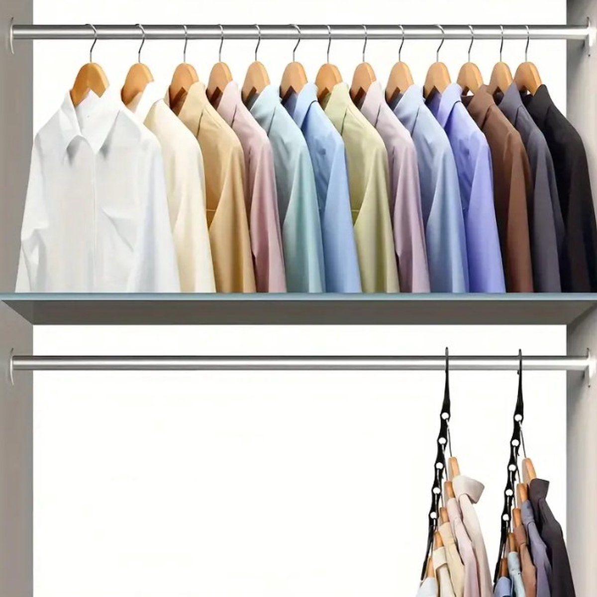 5 Pack Space Saving Clothes Hangers, Heavy Duty Plastic Multi Hole Closet Organizer, For Coats Shirts Pants Dresses, Black