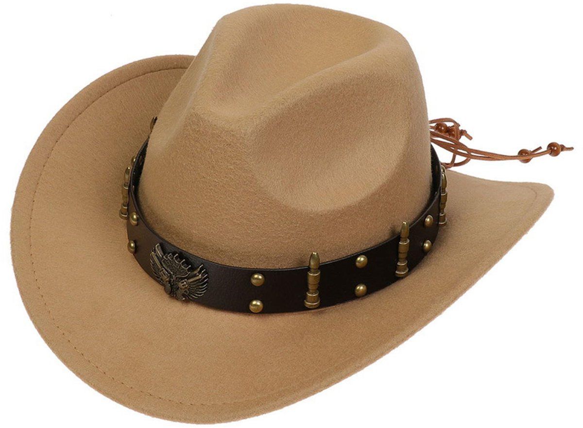 Western Cowboy Hat With Chain Band, Polyester Felt Wide Brim, Adjustable Fit For Adults Men And Women, Cosplay And Western Theme, 56 to 58 cm