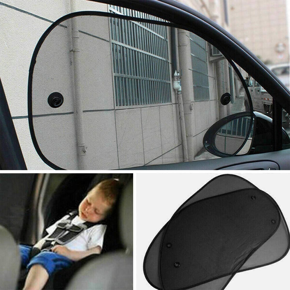 2 Pack Car Window Sun Shades, Suction Cup UV Blocking Mesh Visor For Babies Kids And Pets, Black, 66 x 38 cm