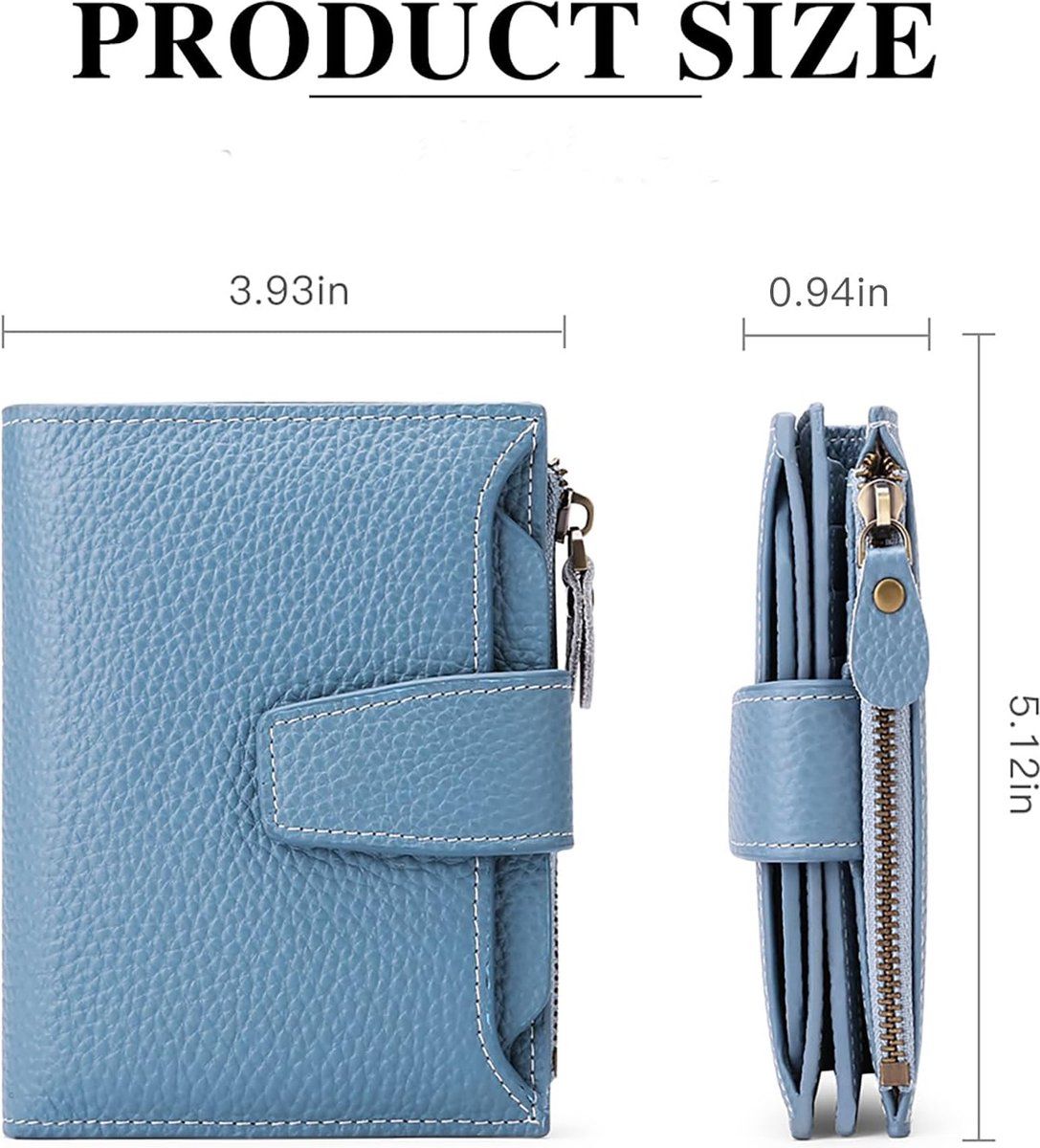 Womens Genuine Leather RFID Blocking Wallet, Compact Card Holder With 14 Card Slots And Zipper Coin Pocket, Light Blue