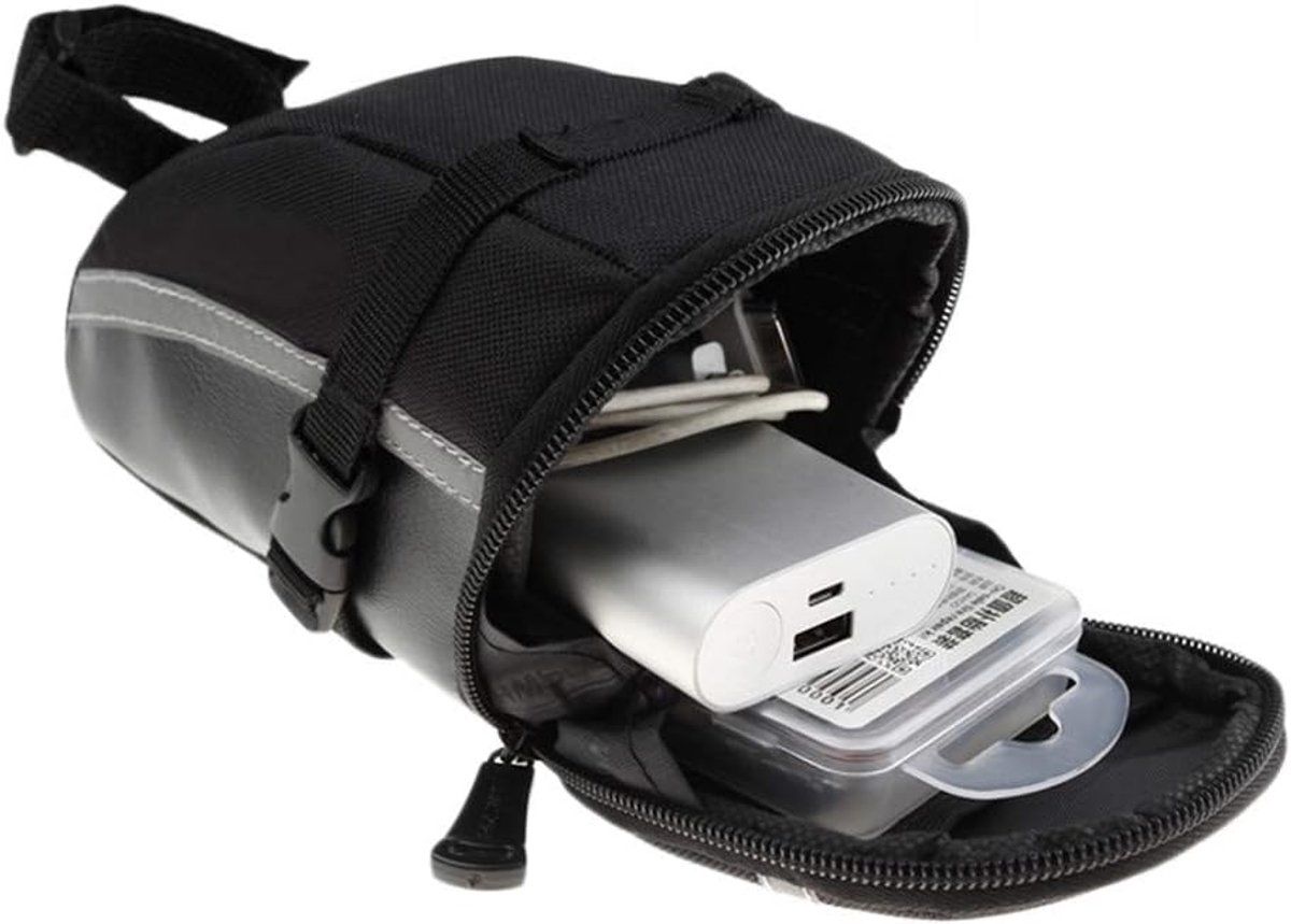 Bike Saddle Bag Waterproof Polyester Large Capacity With Reflective Strips For MTB And Road Cycling, Black, 15 x 11 x 8 cm