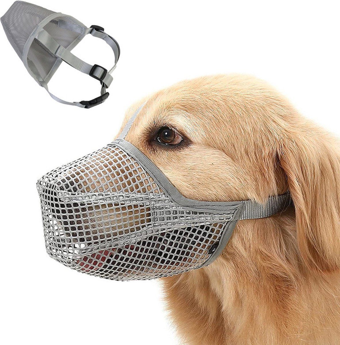 Dog Muzzle Breathable Nylon Mesh Soft Padded Adjustable Straps Anti Bite Chew Bark For Walking Training Long Snout Dogs Gray XL