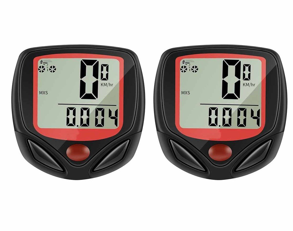 2 Pack Wireless Bike Computer Speedometer, Easy Install LCD Cycling Odometer For Road MTB City Commuting Bikes, Black Red