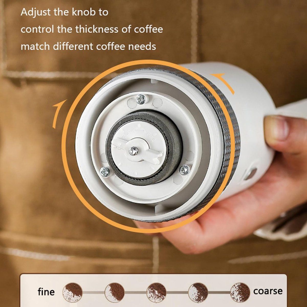 Portable Electric Coffee Grinder With Ceramic Burr, One Touch Automatic Grinding, Adjustable Coarseness For Travel Camping Kitchen, White, 7.4 in