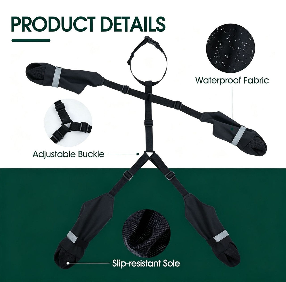 Waterproof Dog Boots With Suspenders, Anti Slip Paw Protectors With Adjustable Straps For Small And Medium Dogs Outdoor Walks, Black S
