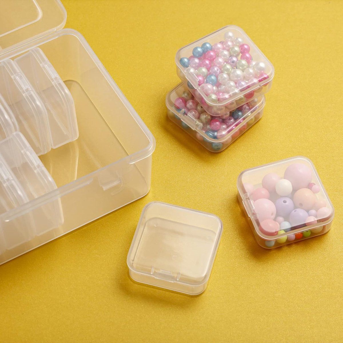 Clear Plastic Storage Box Organizer Set, PP Material With Hinged Lids, For Beads Jewelry Pills Crafts, 1 Large Box With 14 Small Boxes, Transparent