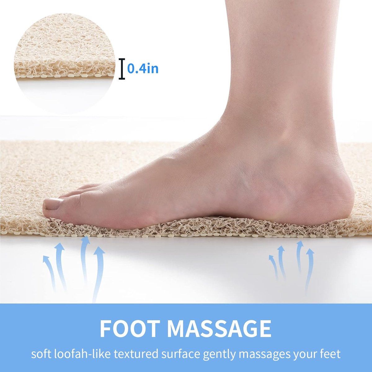Non Slip Shower Mat PVC Loofah Foot Scrubber With Drainage Holes Fast Drying Bathroom Tub Floor Mat Beige, 24 x 16 in