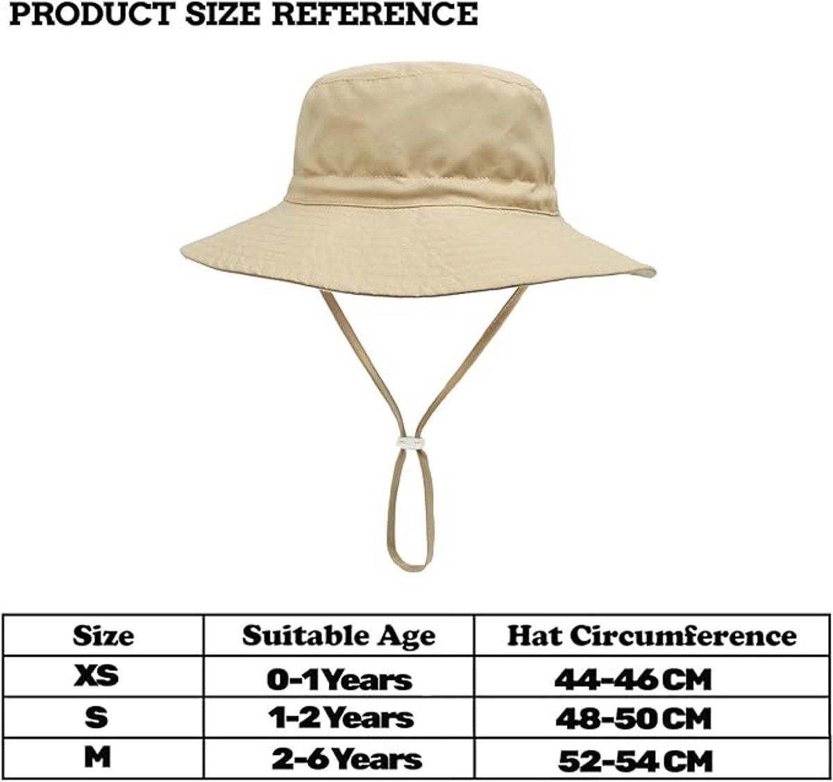 Baby Sun Hat Wide Brim Breathable Cotton Foldable Bucket Hat With Chin Strap For Beach Travel, Khaki XS 0 to 8 Months, 44 to 46 cm