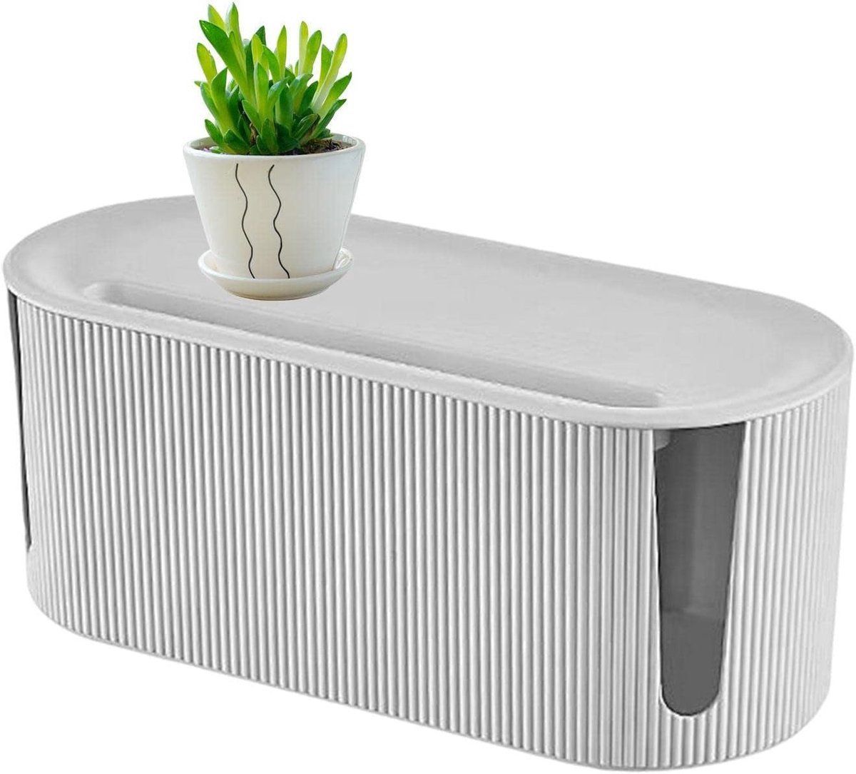 Cable Management Box ABS Cord Organizer With Ventilation And Slide Lid For Office Desk And TV Stand White, 31 x 13.5 x 12.5 cm
