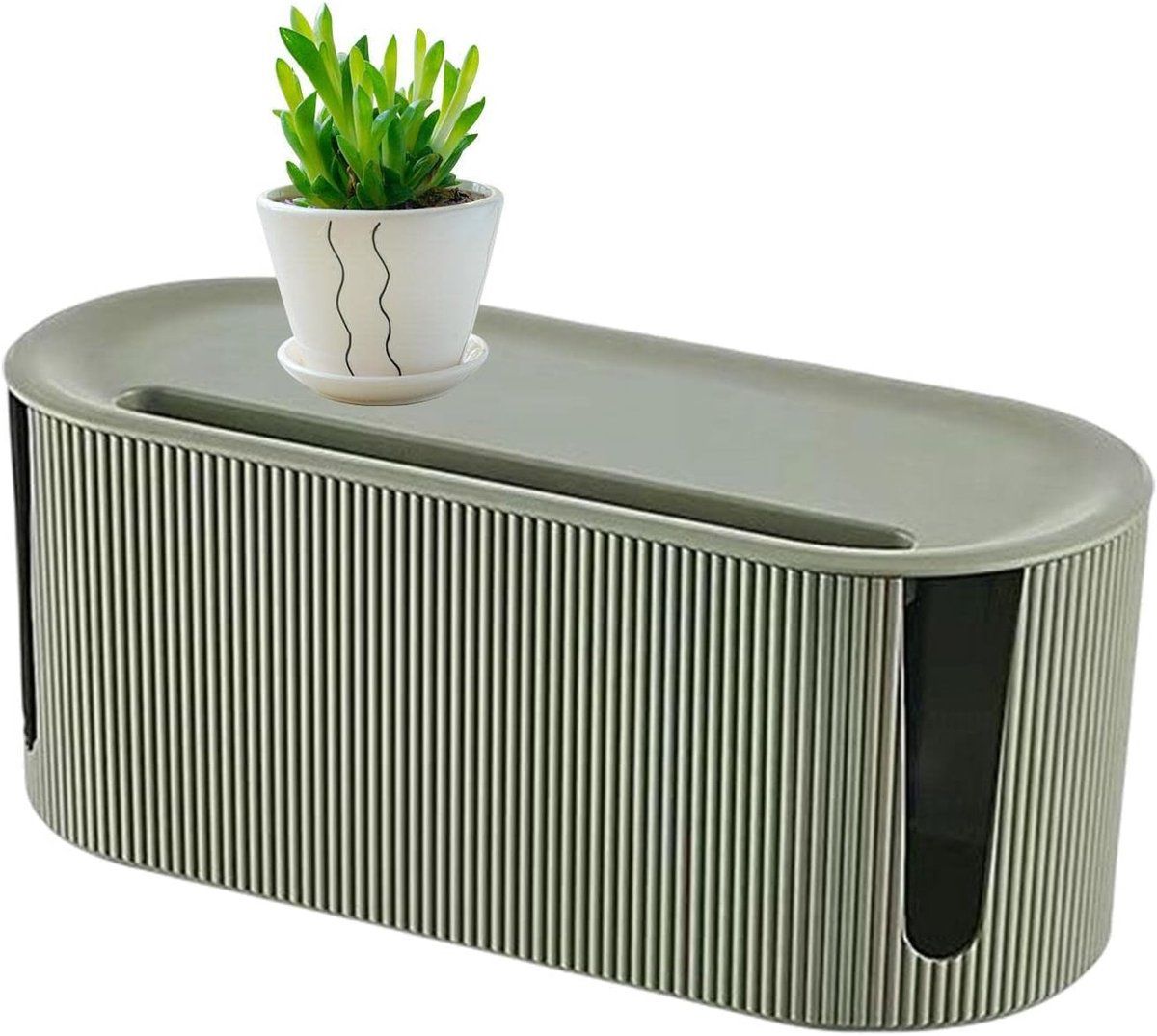 Cable Management Box ABS Cord Organizer With Ventilation Holes And Sliding Lid For Home Office Desk TV Stand Green, 31 x 13.5 x 12.5 cm
