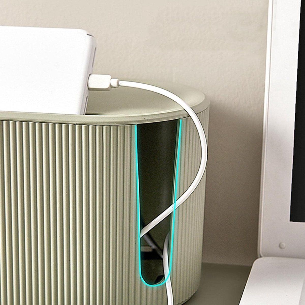 Cable Management Box ABS Cord Organizer With Ventilation Holes And Sliding Lid For Home Office Desk TV Stand Green, 31 x 13.5 x 12.5 cm