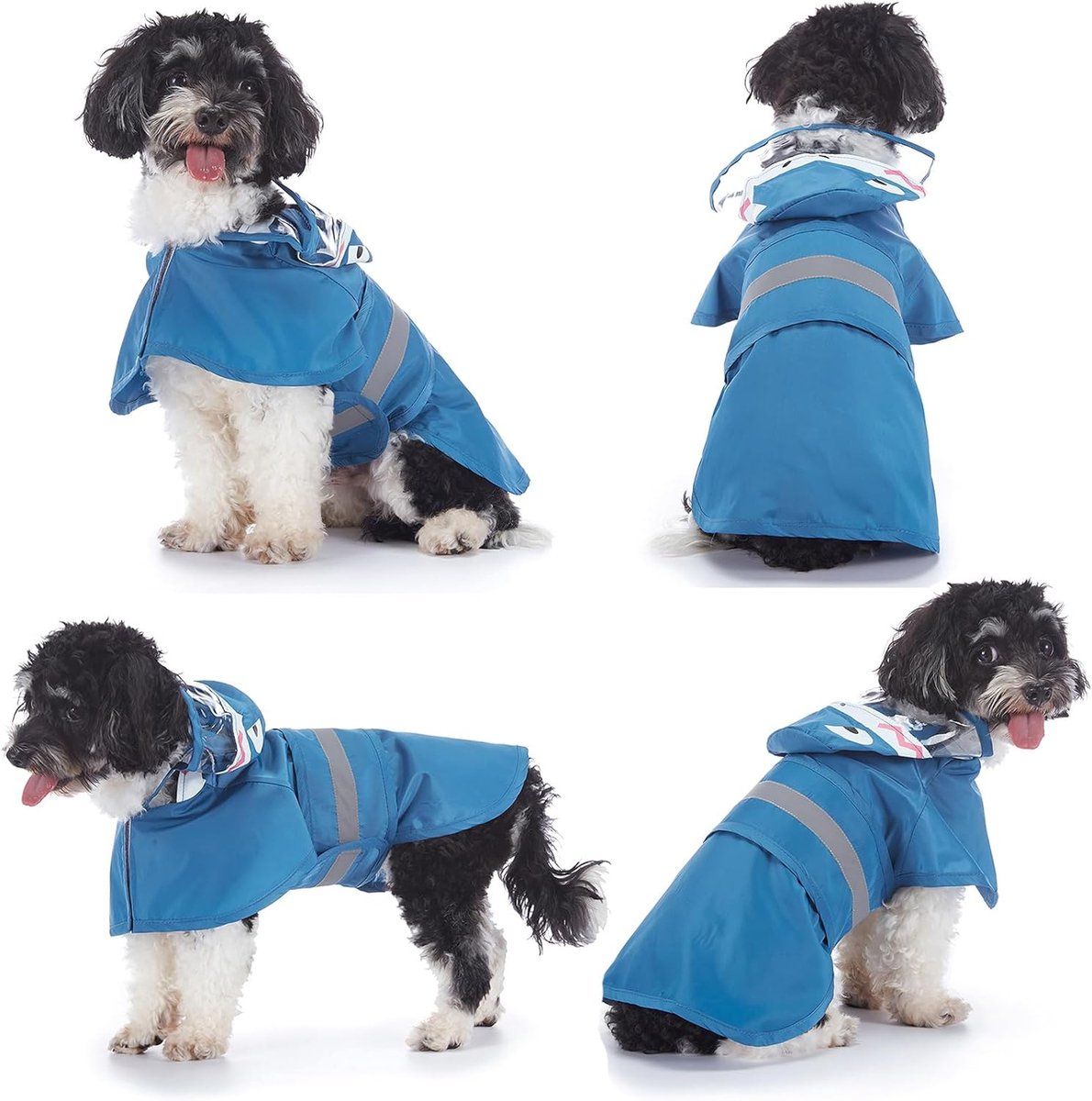 Dog Raincoat With Hood, Waterproof Polyester Reflective Shark Style Jacket For Small Medium Dogs And Cats, Blue XXL