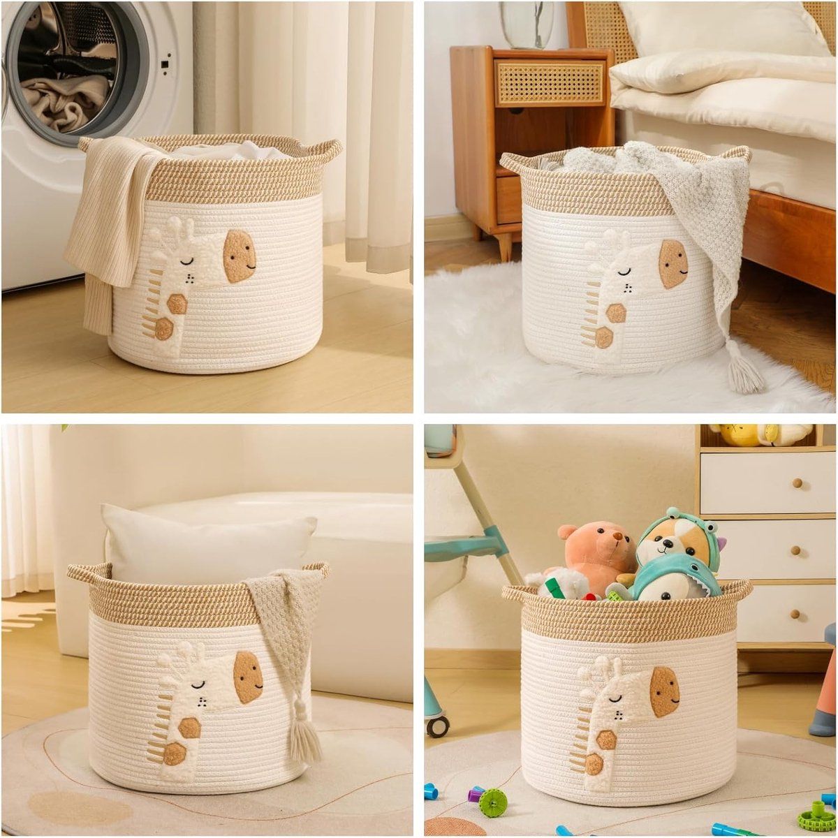Diaper Caddy Organizer Basket, Woven Rope Storage Bin For Nursery Changing Table, Toy And Baby Essentials Storage, Khaki, 30 x 30 cm