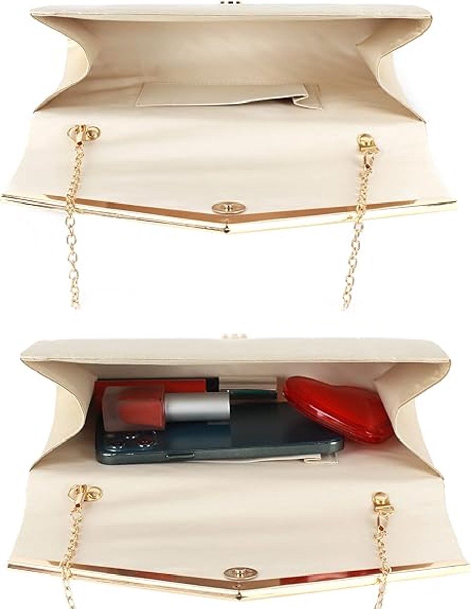 Womens Glitter Envelope Clutch Purse With Detachable Chain Strap And Magnetic Closure For Wedding Party Prom, Gold, 25 cm