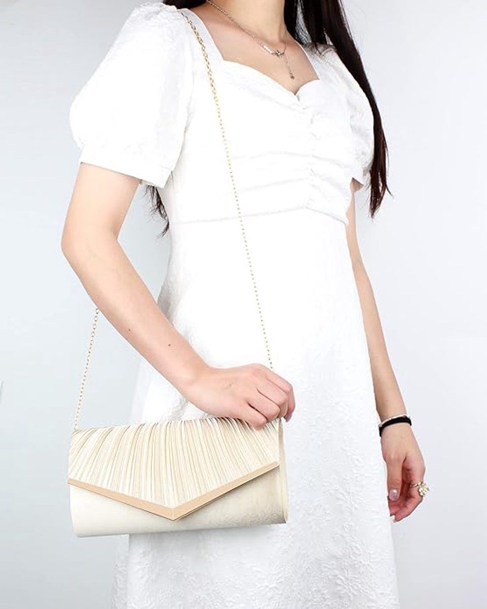 Womens Glitter Envelope Clutch Purse With Detachable Chain Strap And Magnetic Closure For Wedding Party Prom, Gold, 25 cm