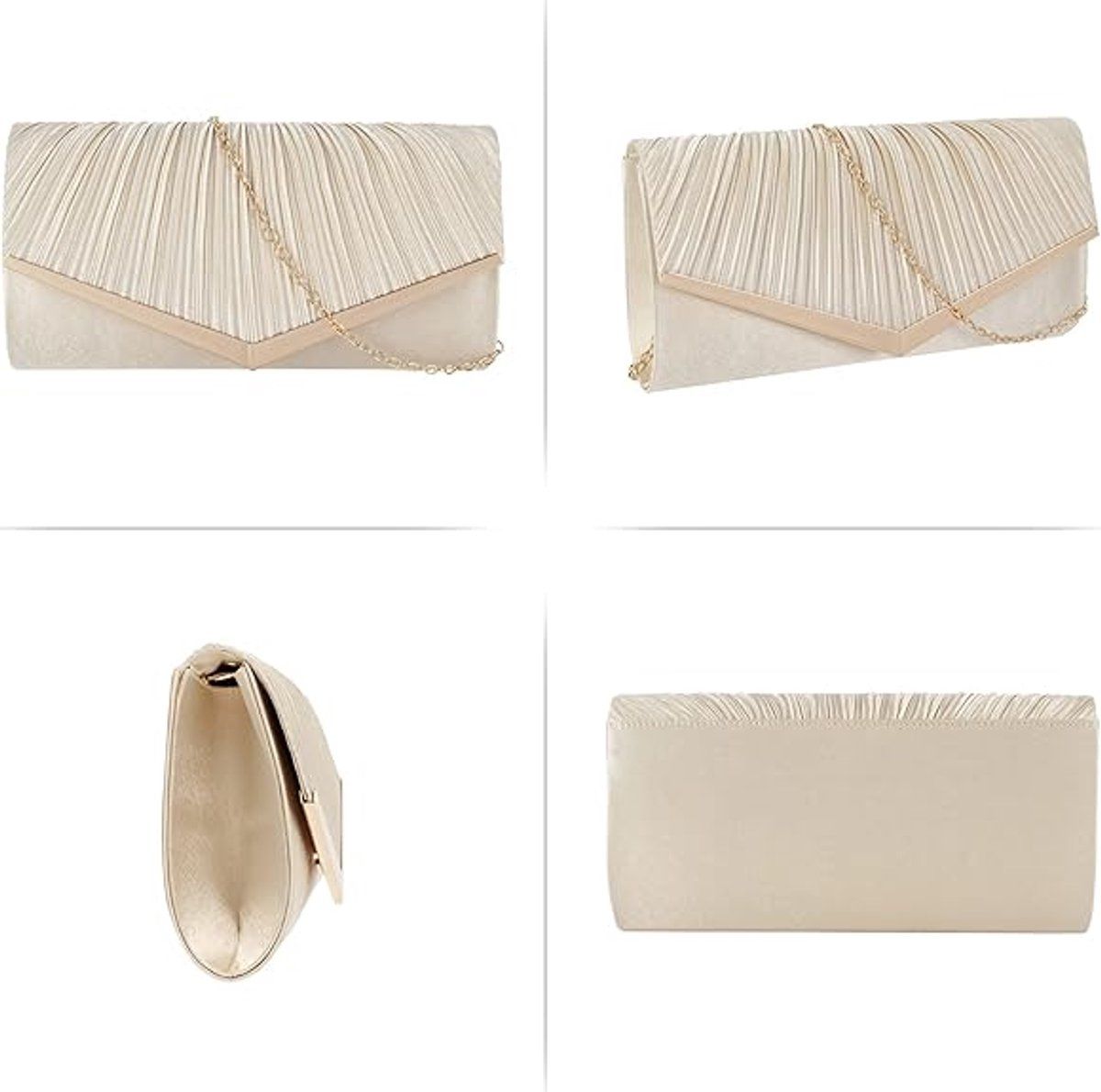 Womens Glitter Envelope Clutch Purse With Detachable Chain Strap And Magnetic Closure For Wedding Party Prom, Gold, 25 cm