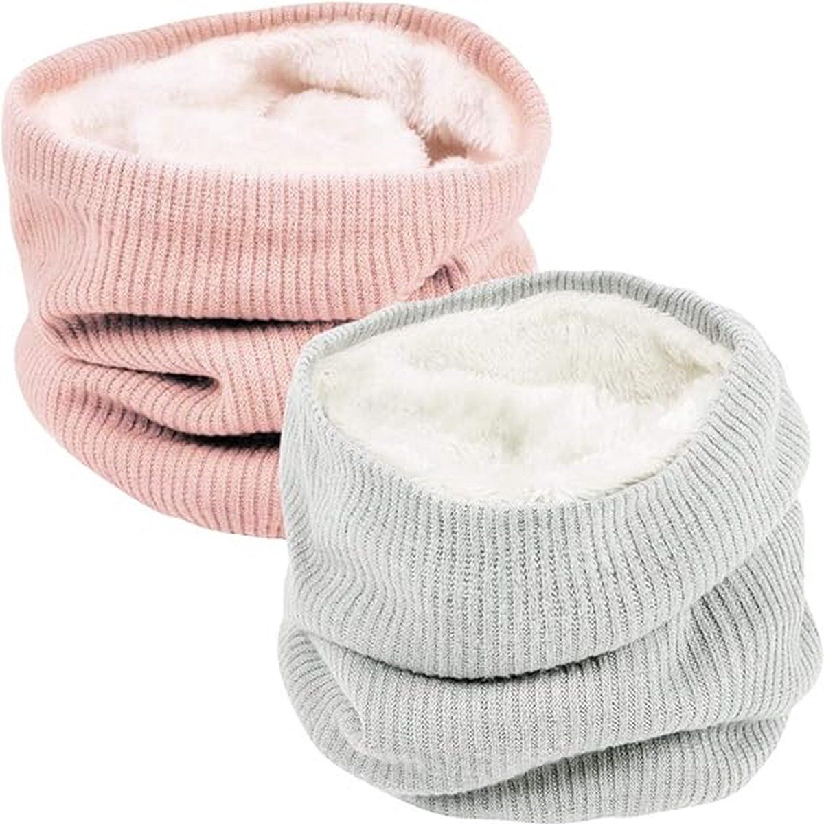 2 Pack Winter Neck Gaiter Scarf Set, Polyester Windproof Warm Soft Lined Snood, Unisex For Skiing Cycling Hiking, Gray Pink, 25 x 24 cm