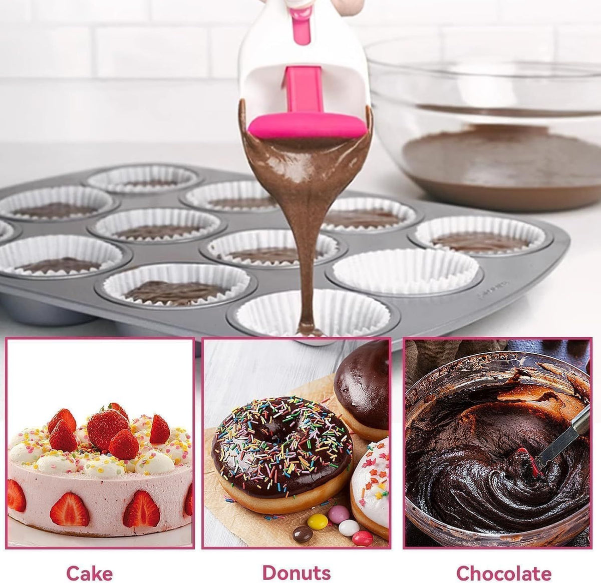 2 Piece Cake Batter Dispenser ABS and TPE for Cupcakes and Pancakes