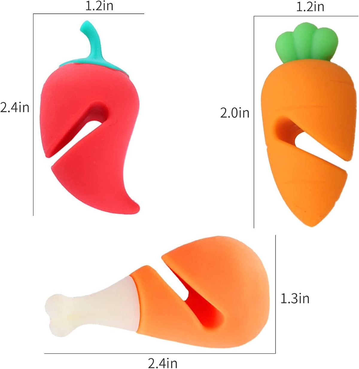 3 Piece Silicone Pot Lid Risers Carrot Chili and Drumstick