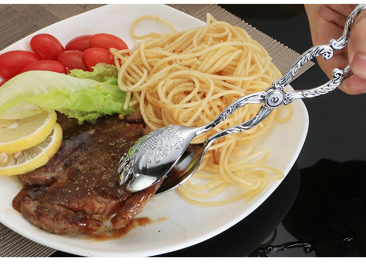 2 Piece Zinc Alloy Cooking Tongs Woodcarving Pattern, 4.5 x 22 cm