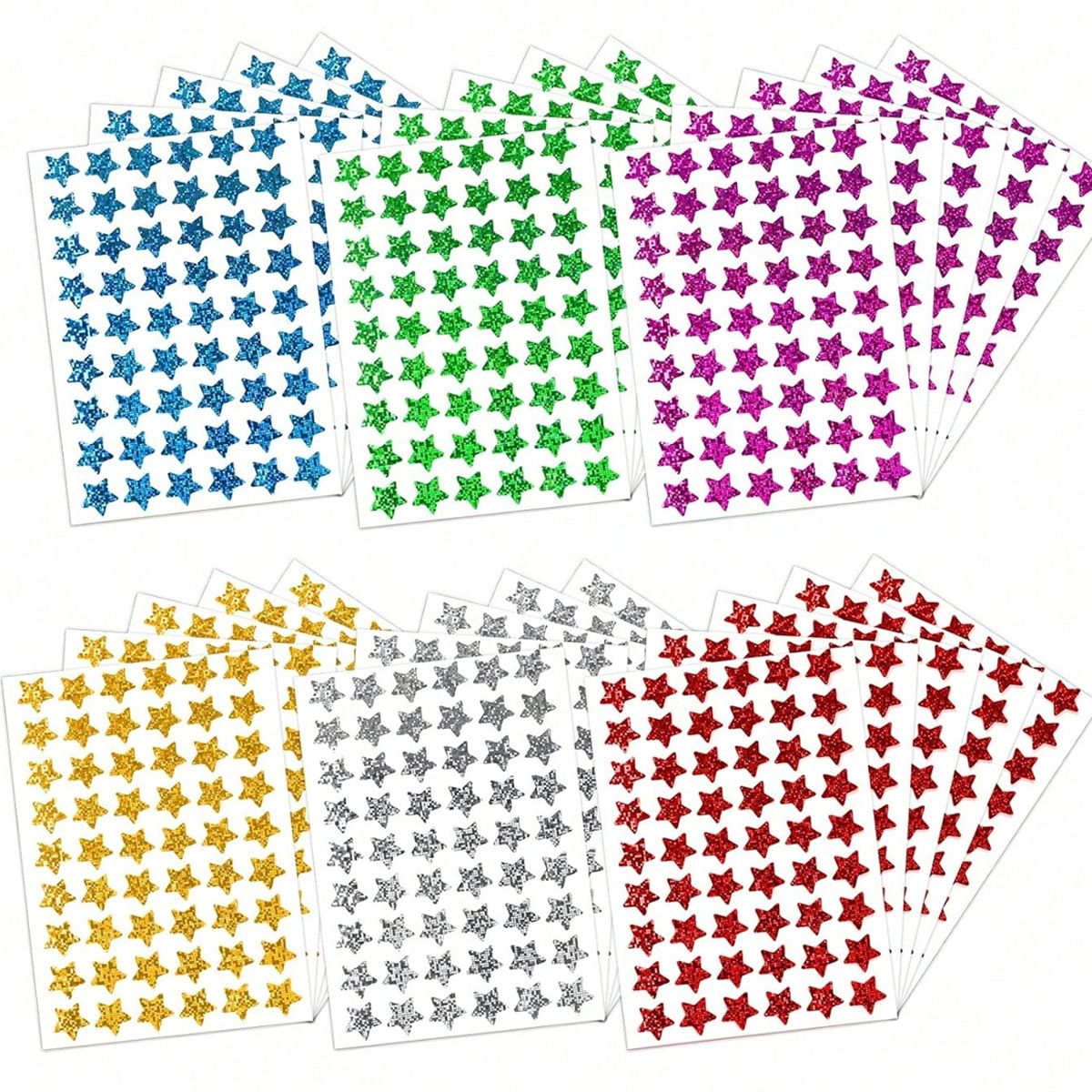1620 Piece Holographic Star Stickers 6 Colors, 15 mm