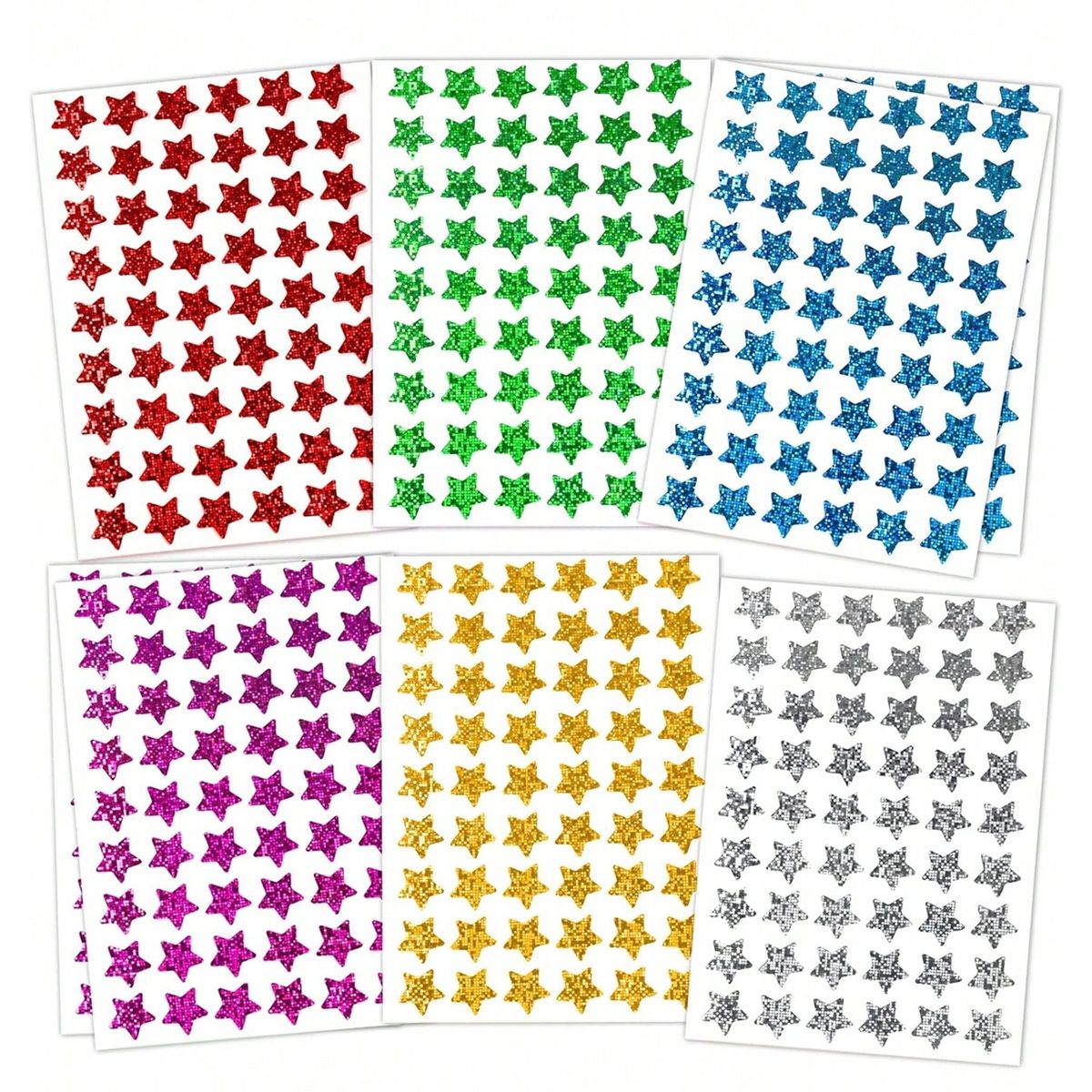 1620 Piece Holographic Star Stickers 6 Colors, 15 mm
