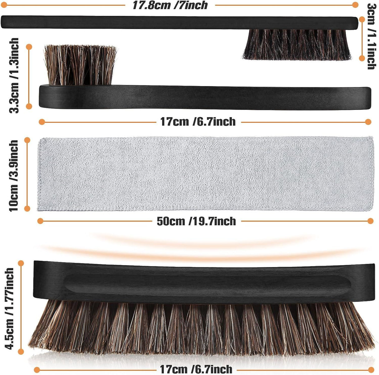 4 Piece Horsehair Shoe Polish Set with Brushes and Microfiber Cloth Black