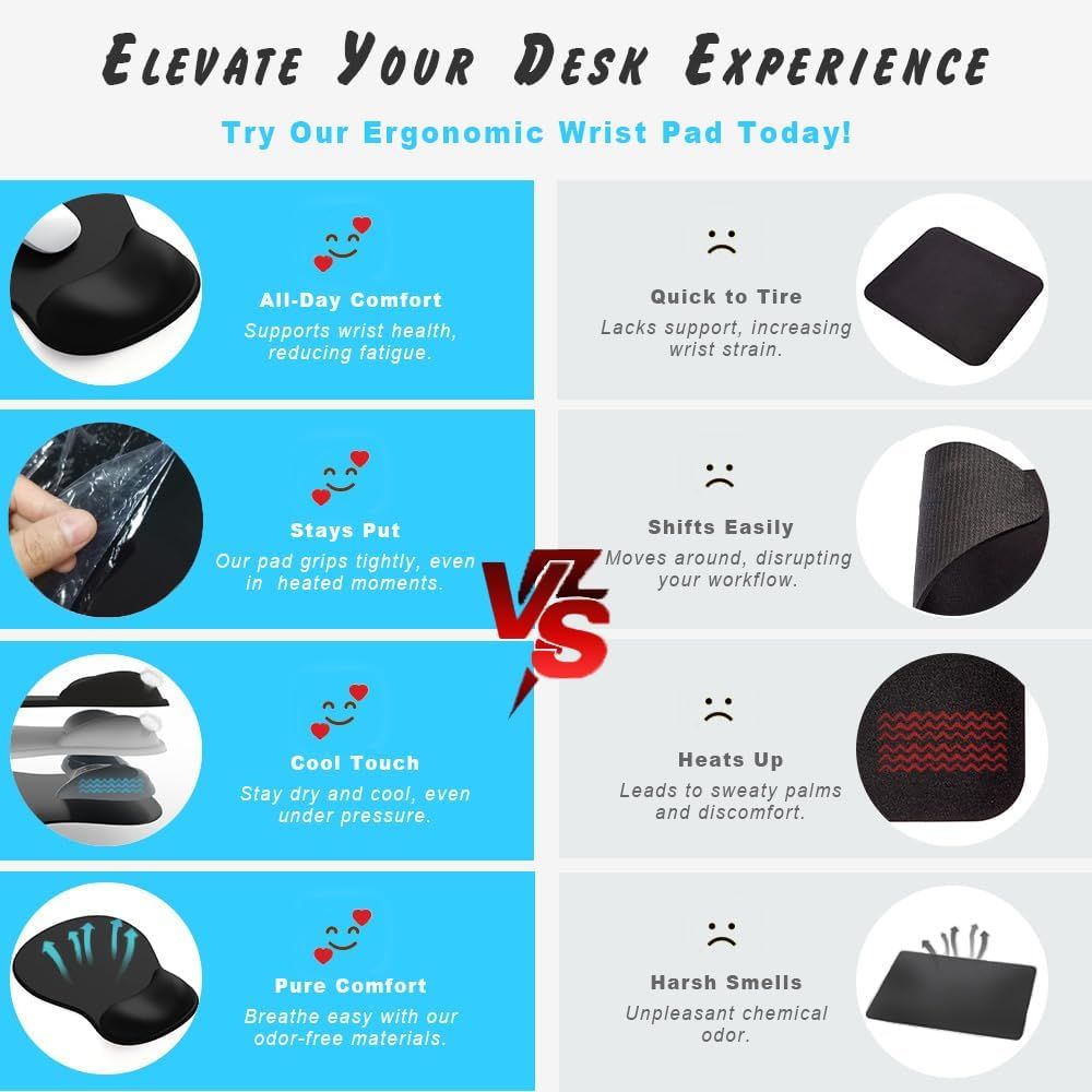 Ergonomic Gel Mouse Pad with Wrist Rest Silver Gray