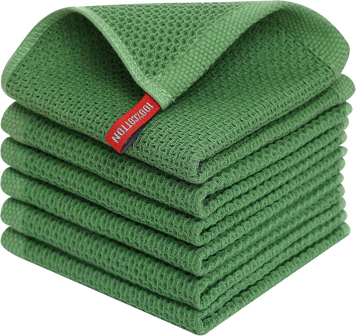 6 Piece Cotton Waffle Cloth Set Olive Green, 30 x 30 cm