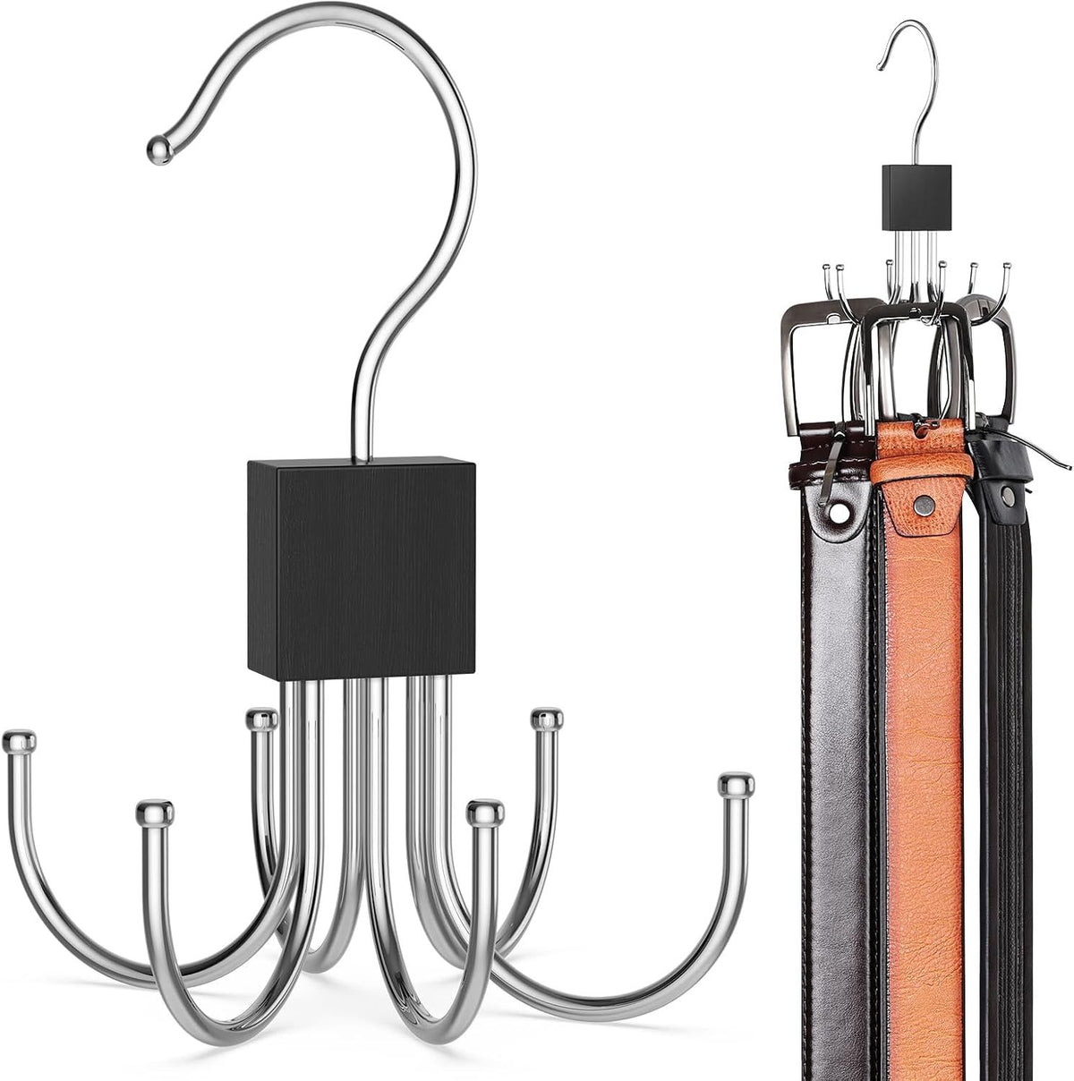 3 Piece Rotating Belt Hanger Holds up to 24 Belts