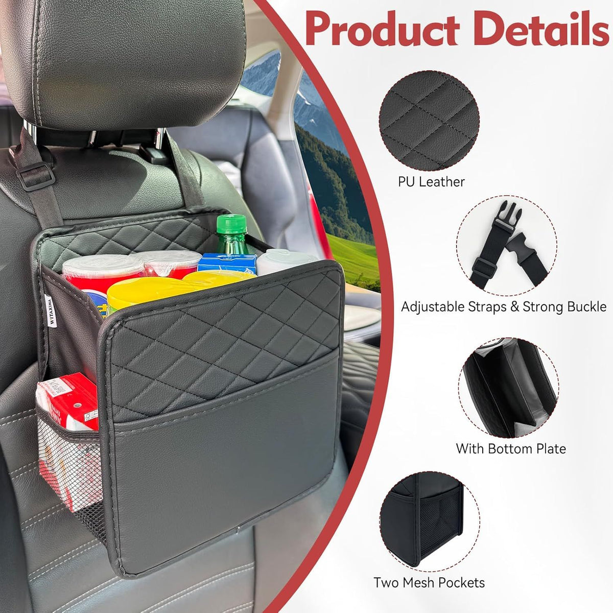 2 Piece Car Trash Can Organizer PU Leather, 8 L