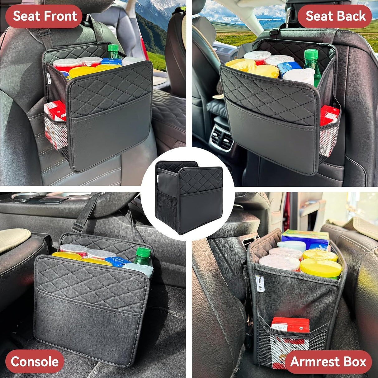 2 Piece Car Trash Can Organizer PU Leather, 8 L