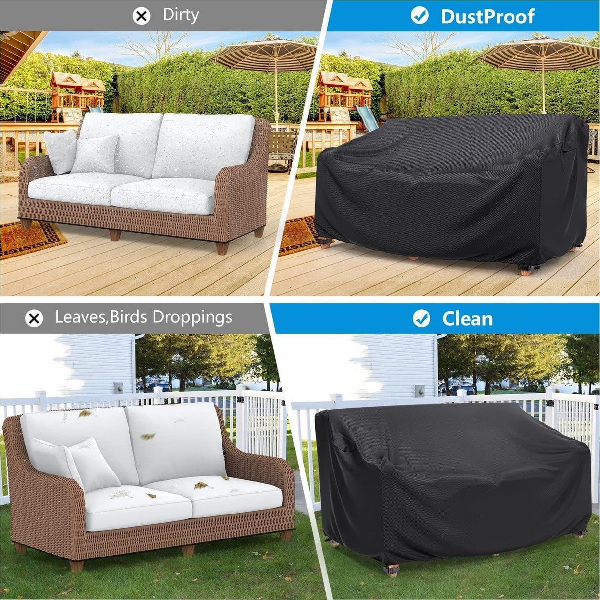 Waterproof Garden Bench Cover for 2 Seater Bench Black, 215 x 89 x 89 cm