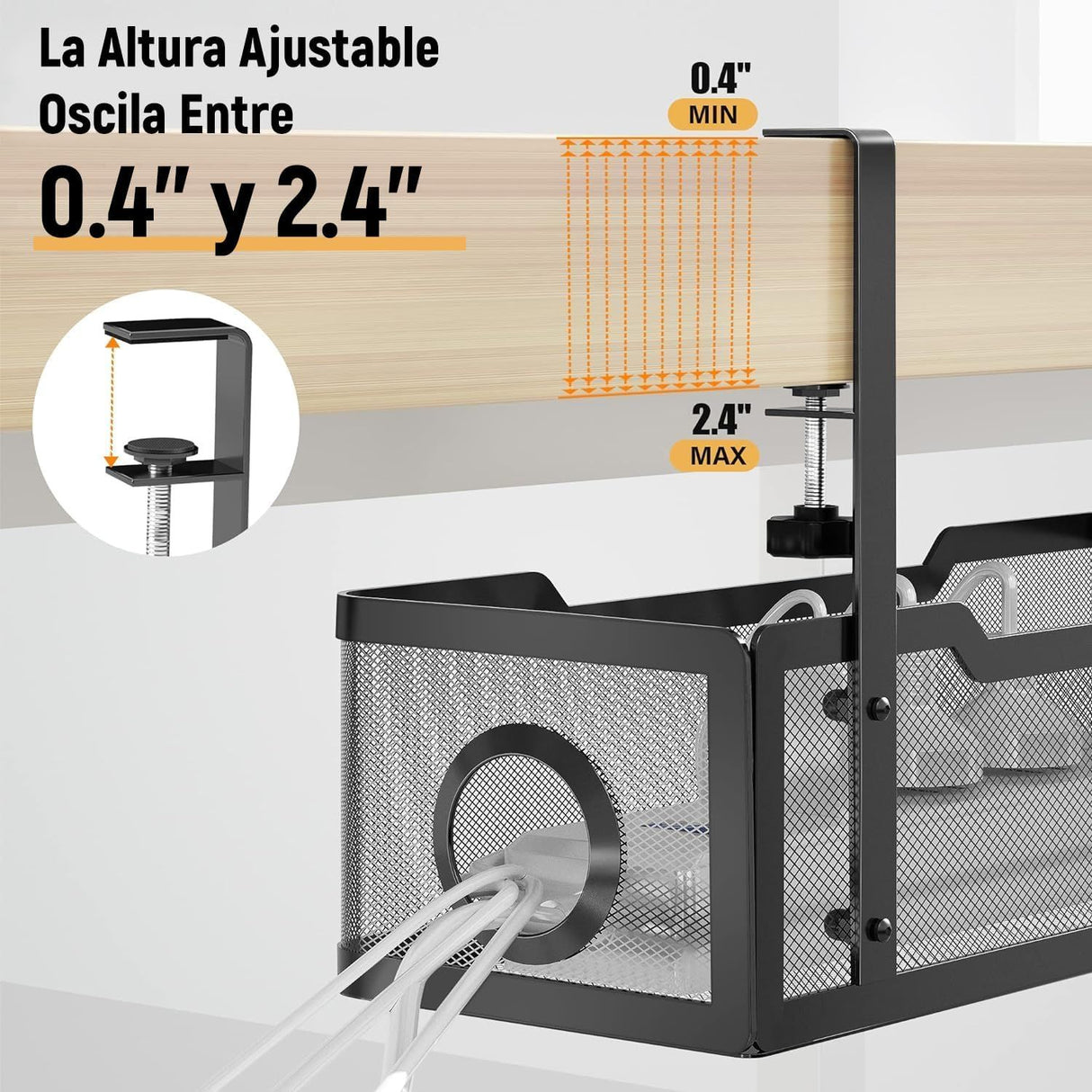 No Drill Metal Desk Cable Tray Black, 34 cm