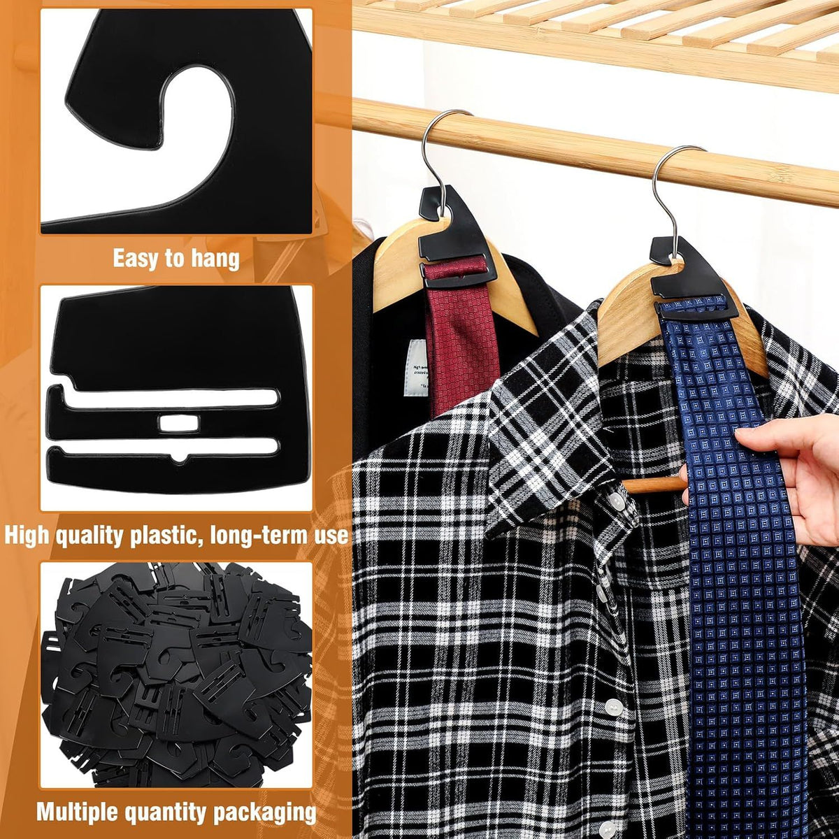 100 Piece Black Plastic Tie Hooks, 7 x 5 cm