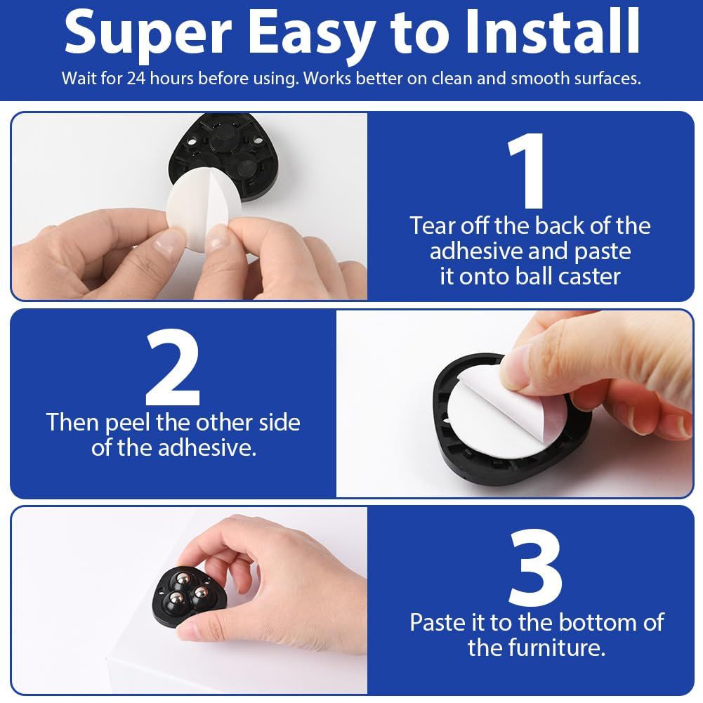16 Piece Yashumito Self Adhesive Ball Casters 360 Degree for Furniture