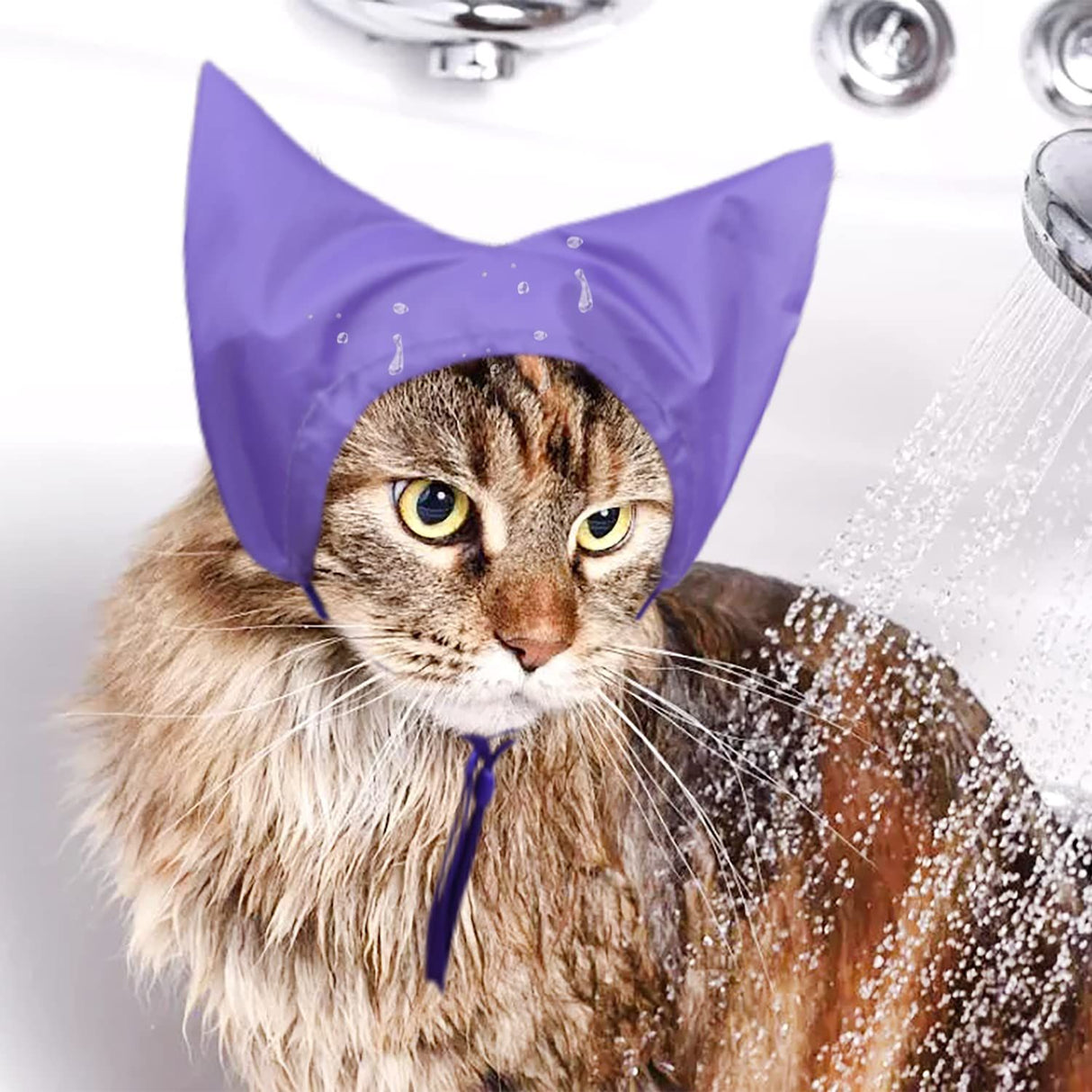 2 Piece Waterproof Cat Shower Cap Set with Ear Protection