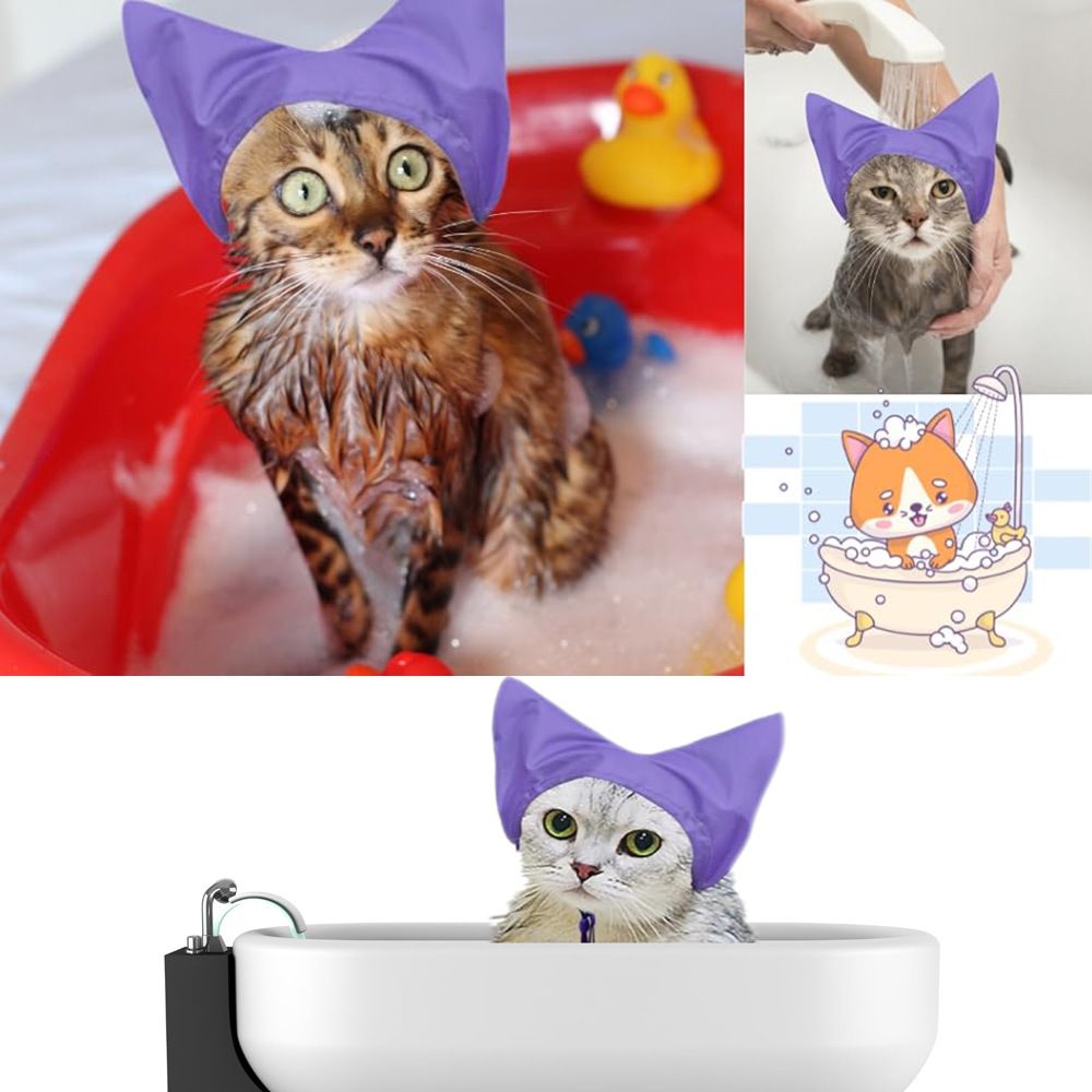 2 Piece Waterproof Cat Shower Cap Set with Ear Protection