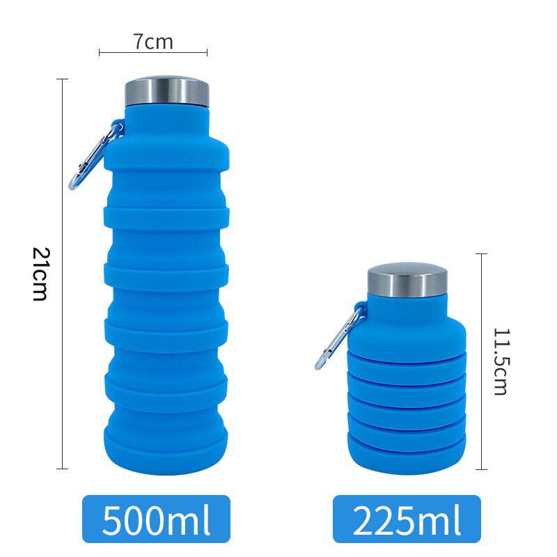 2 Pack Foldable Silicone Water Bottles BPA Free, 500 ml