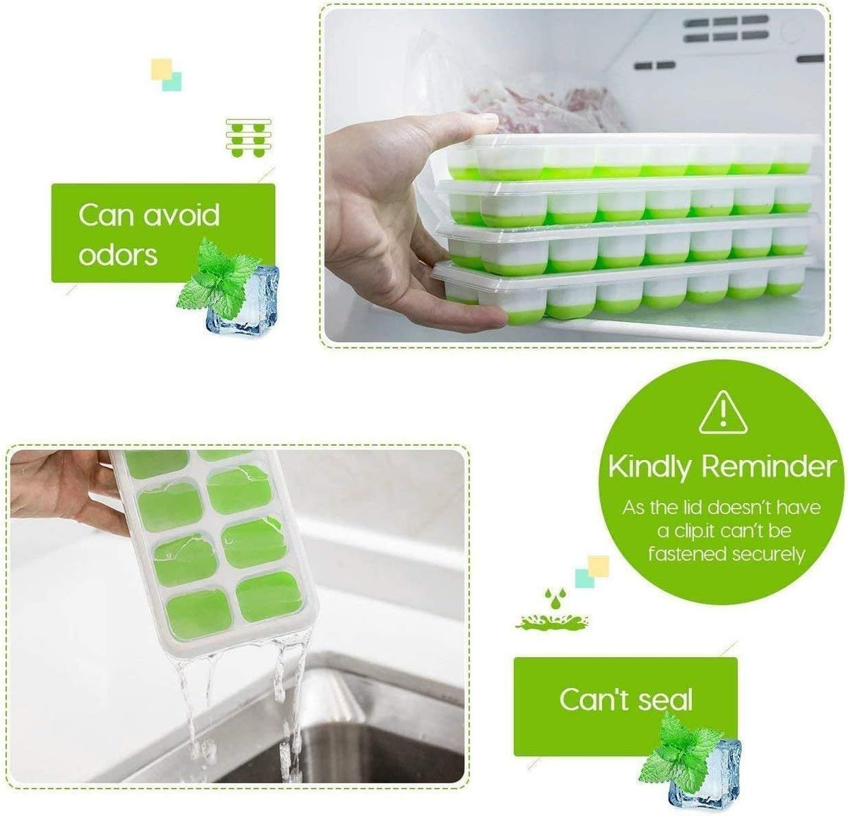 4 Piece Silicone Ice Cube Tray Set with Lid 56 Cubes