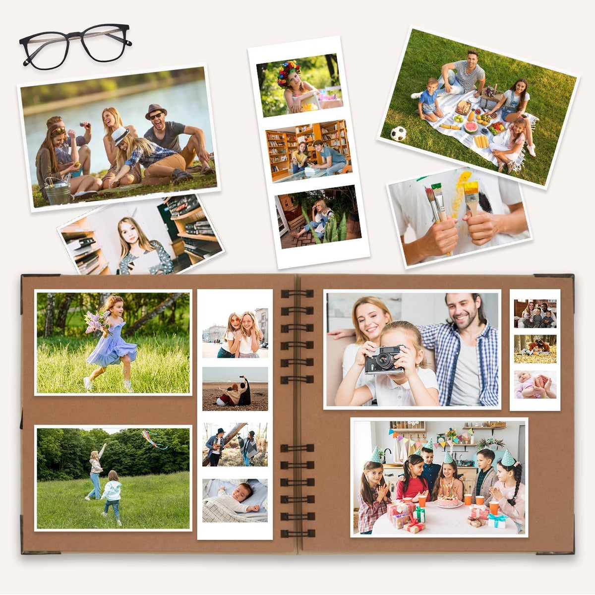 40 Page Kraft Paper Scrapbook Album with Ribbon Closure, 20 x 20 cm