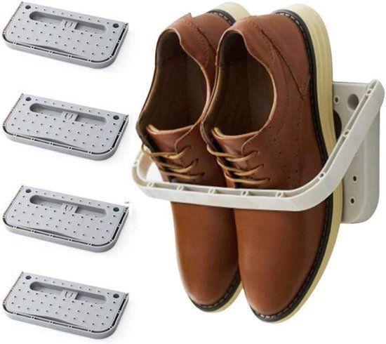 4 Piece Foldable Wall Mounted Shoe Rack Set Grey