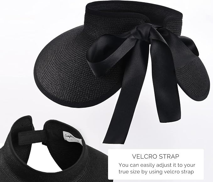 Women Straw Sun Visor Wide Brim UPF 50 Black