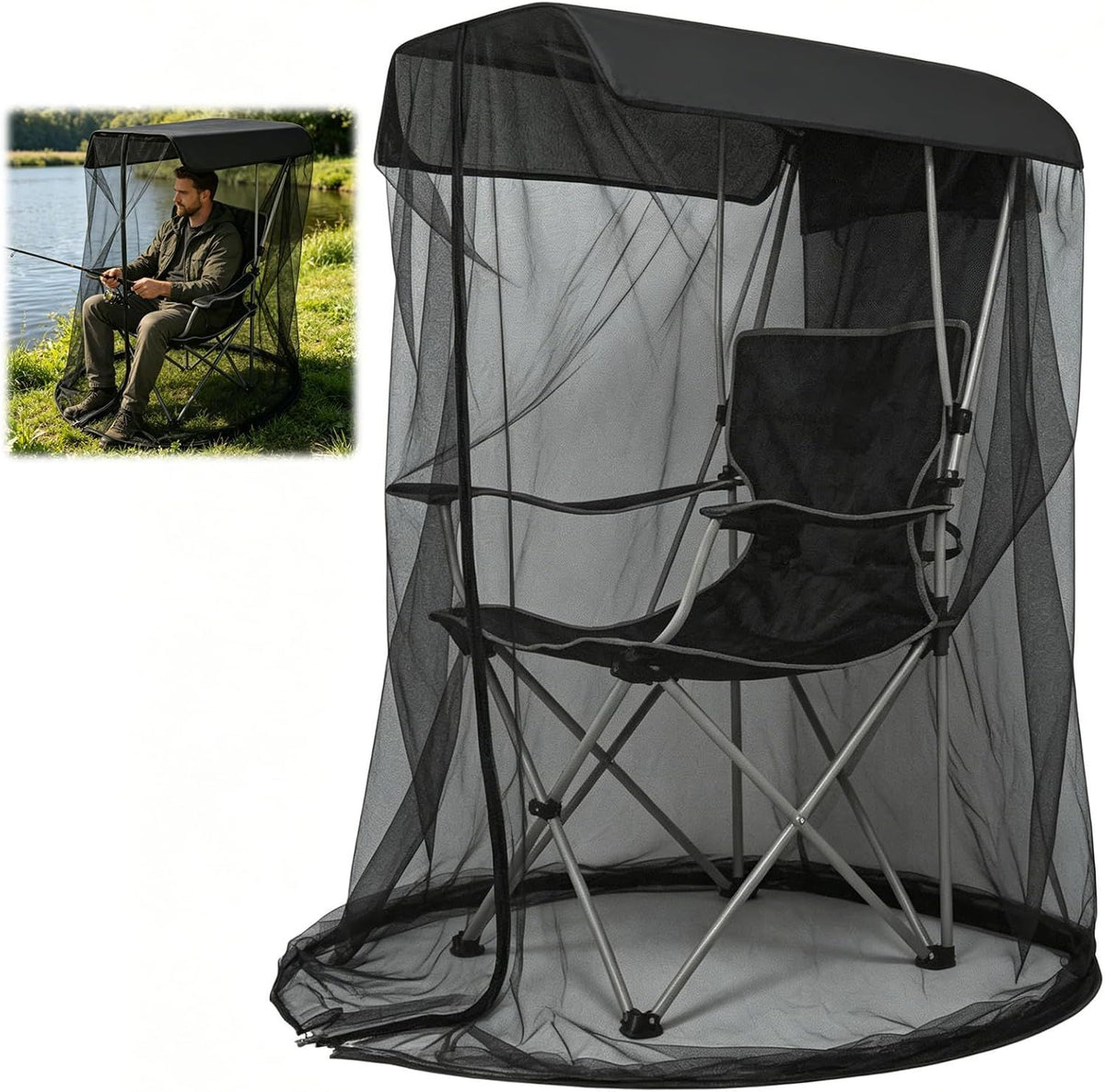 Canopy Chair Mosquito Net Black, 89 x 82 x 160 cm
