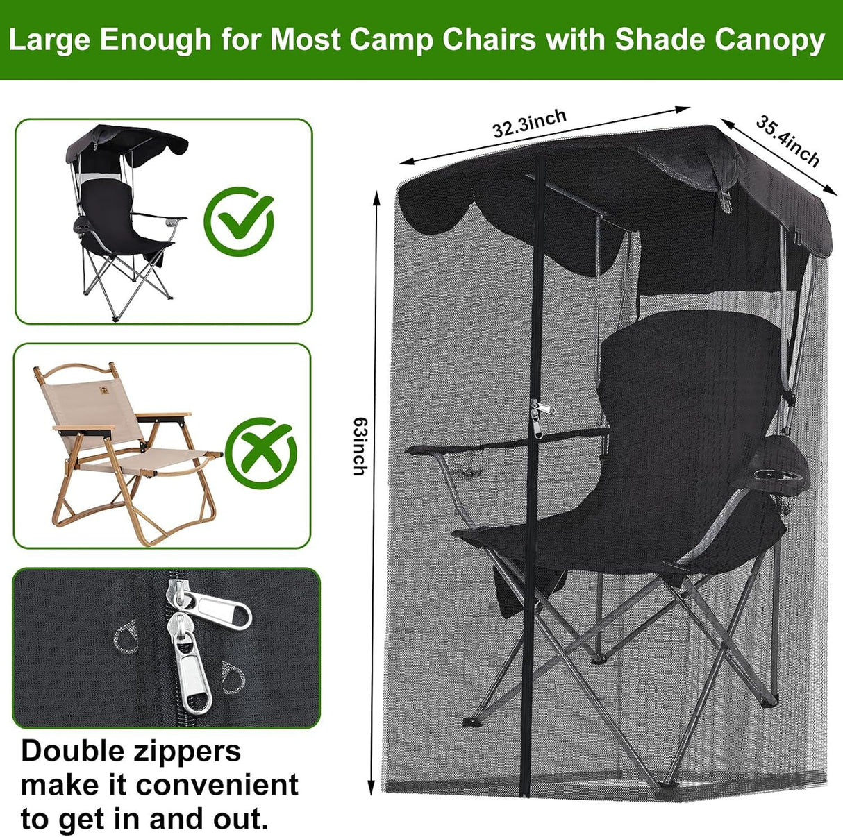 Canopy Chair Mosquito Net Black, 89 x 82 x 160 cm