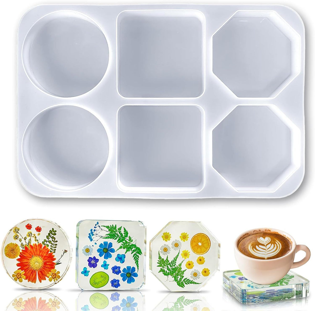 Silicone Resin Coaster Mold 6 Compartments Extra Deep