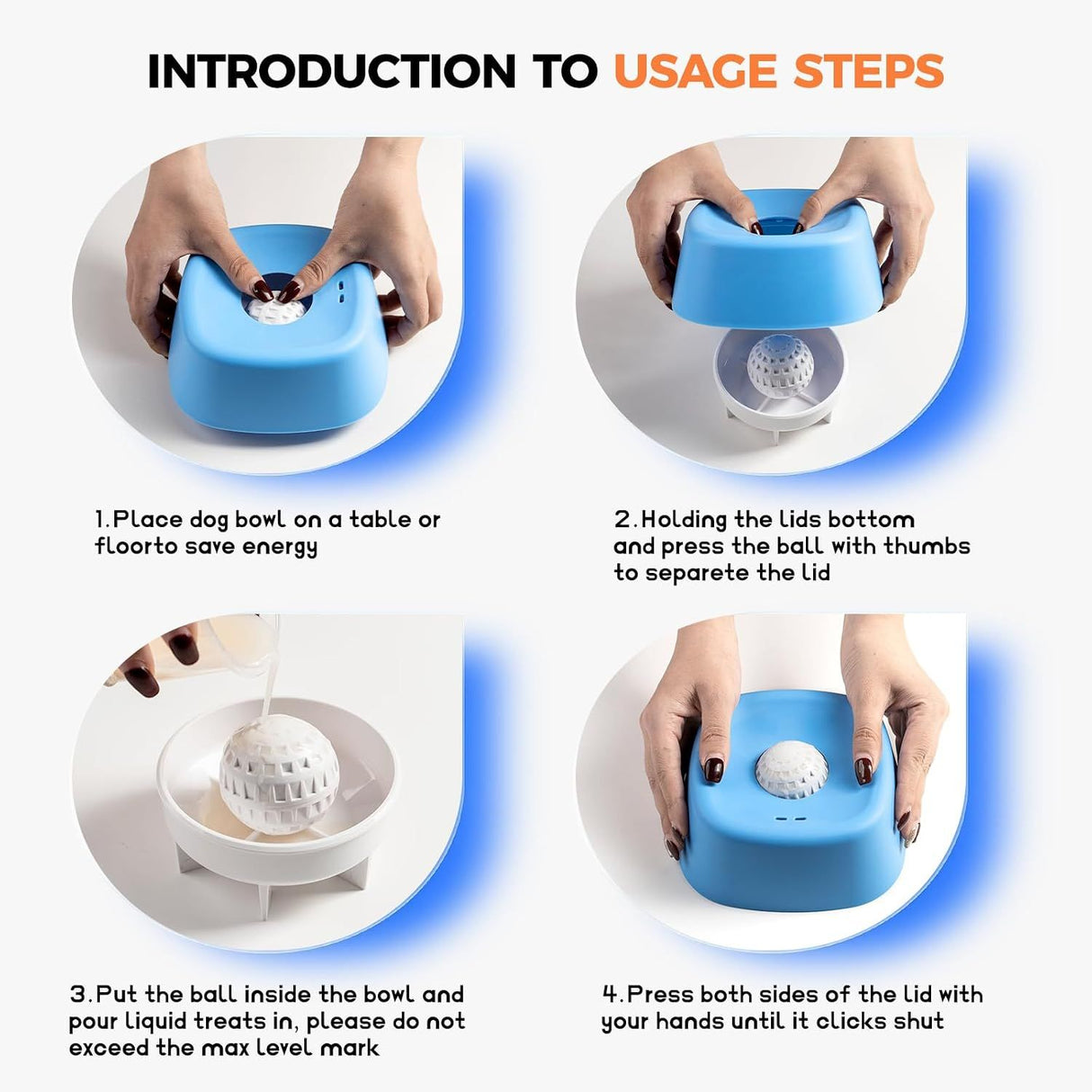 Pet Slow Feeder Lick Bowl with Rolling Ball for Yogurt and Broth