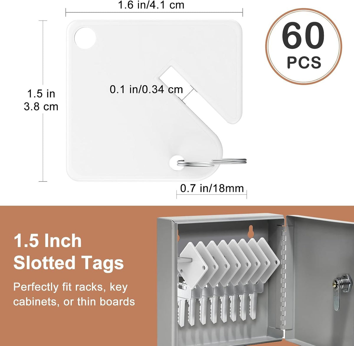 60 Piece Square Plastic Key Tags White, 4 x 3.8 cm