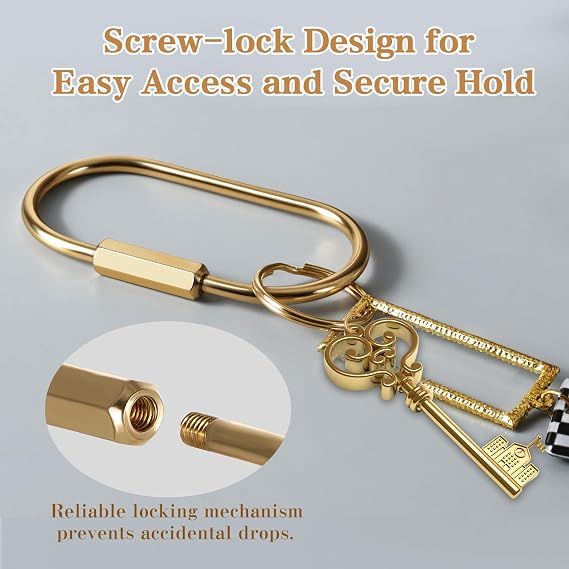 18 Piece Brass Keyring Set with U Rings and Screw Lock Gold