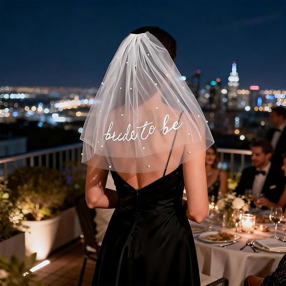 Bride to Be Pearl Veil Embroidered White